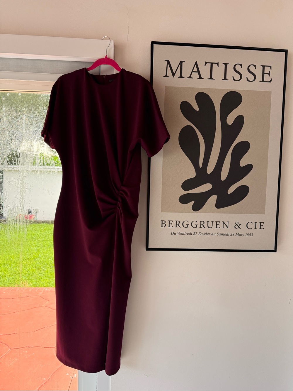 Zara Women's Twist-Side Midi Dress in Deep Burgundy